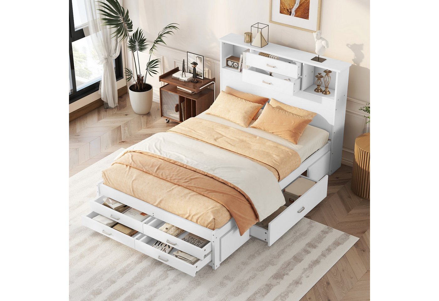 Flieks Holzbett, Doppelbett 140x200cm mit 8 Schubladen und 2 Ablagefächern günstig online kaufen