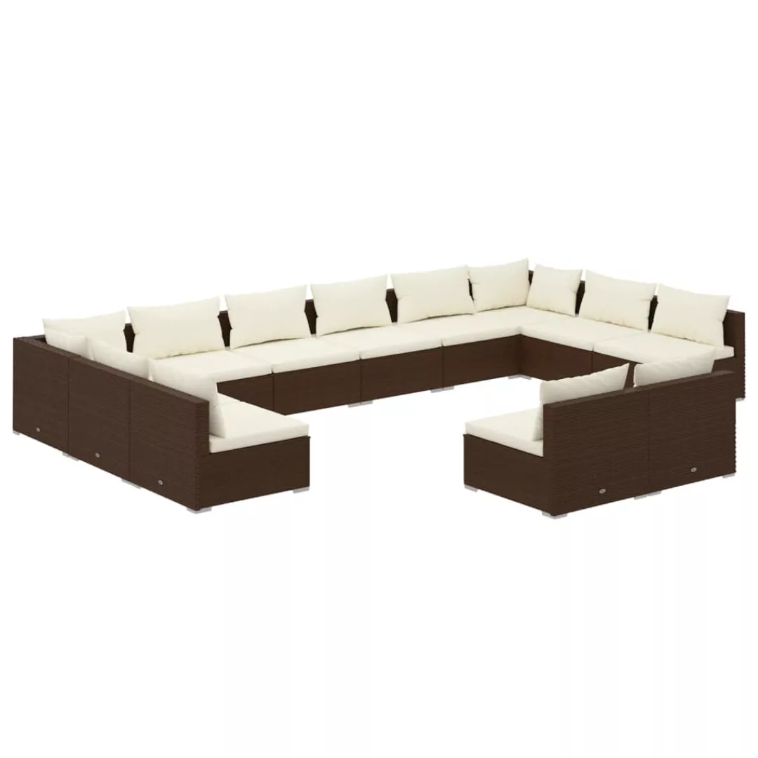 Vidaxl 12-tlg. Garten-lounge-set Mit Kissen Braun Poly Rattan günstig online kaufen