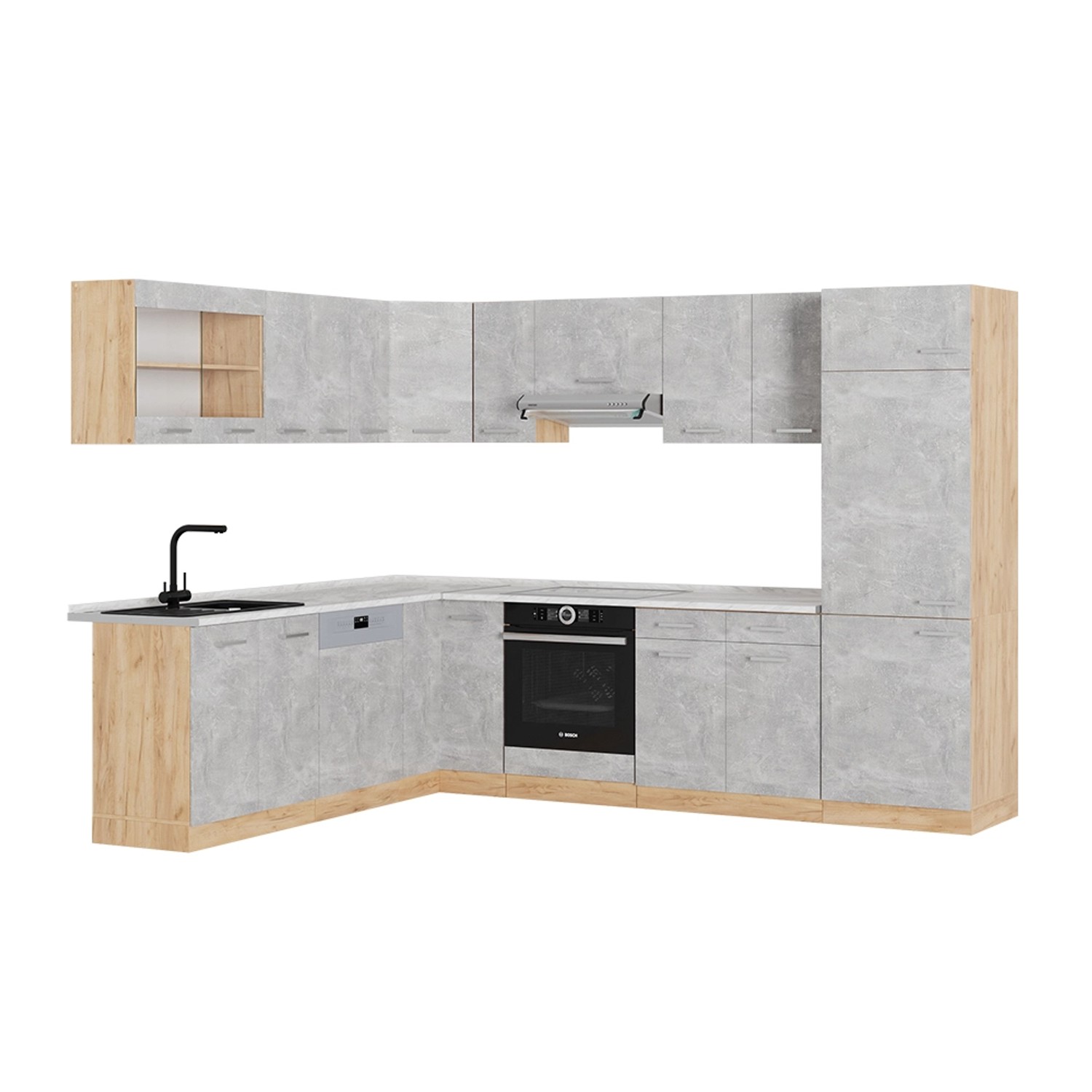 Vicco Winkelküche R-Line, Beton/Goldkraft Eiche, 227 günstig online kaufen