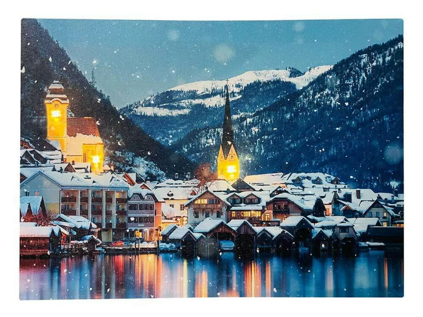 LED Bild Weihnachten Winterlandschaft Stadt am See Leinwand Wandbild 28x38c günstig online kaufen