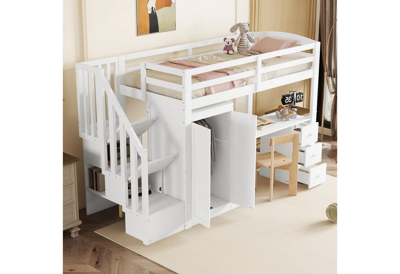 TavilaEcon Hochbett mit Kleiderschrank,Treppe und Schreibtisch mit Lattenro günstig online kaufen