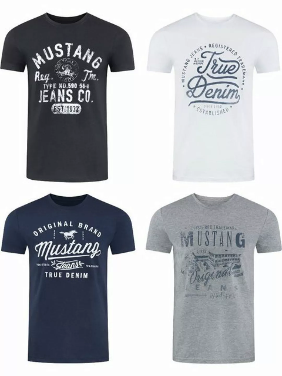 Mustang Herren T-Shirt Mustang Mehrfarbig Rundhals Regular Fit S bis 6XL 4e günstig online kaufen