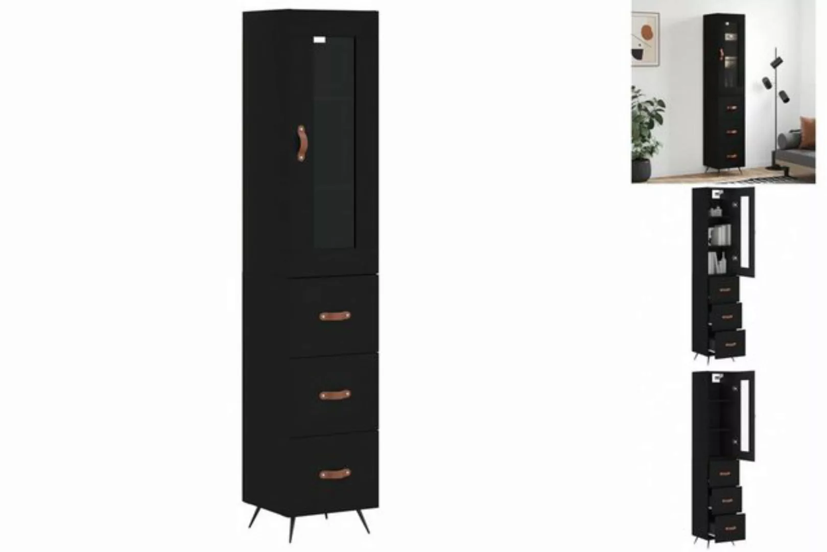 vidaXL Vitrine Highboard Schwarz 34,5x34x180 cm Spanplatte Glas Vitrine günstig online kaufen