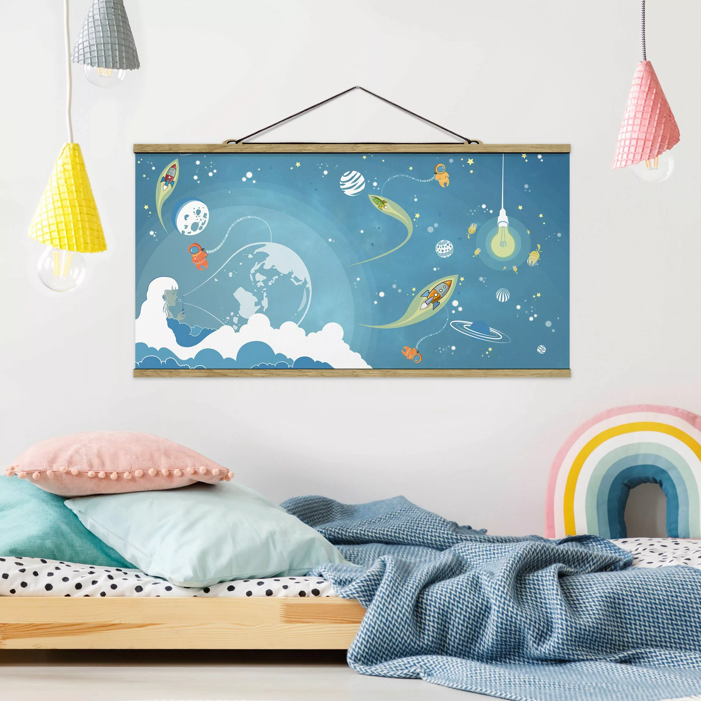 Stoffbild Kinderzimmer mit Posterleisten - Querformat No.MW16 Buntes Weltra günstig online kaufen