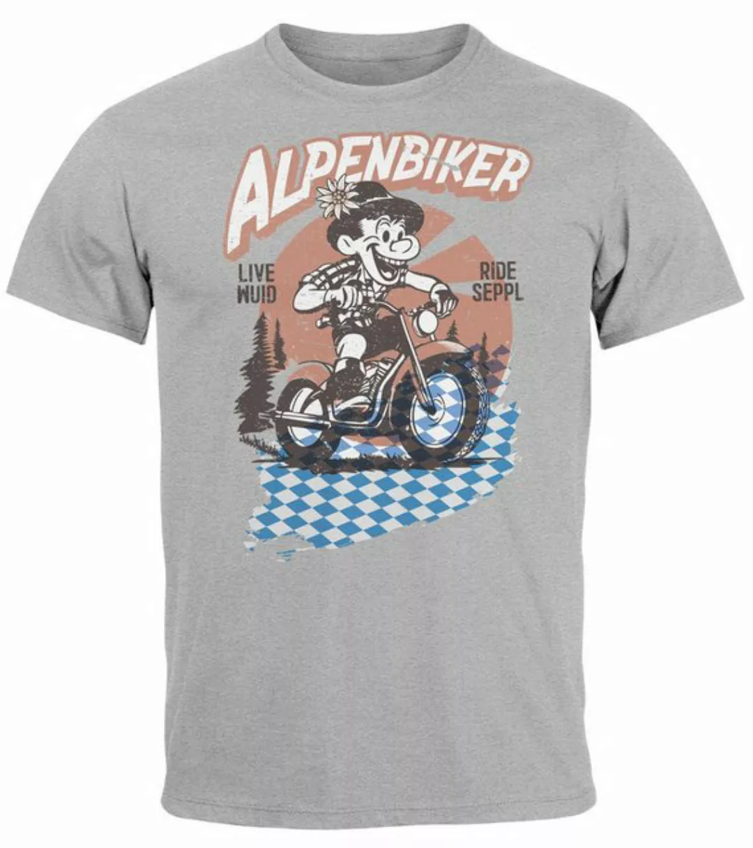 Neverless Print-Shirt Herren T-Shirt Alpen Biker Bayern Blau-Weiss Tracht-S günstig online kaufen