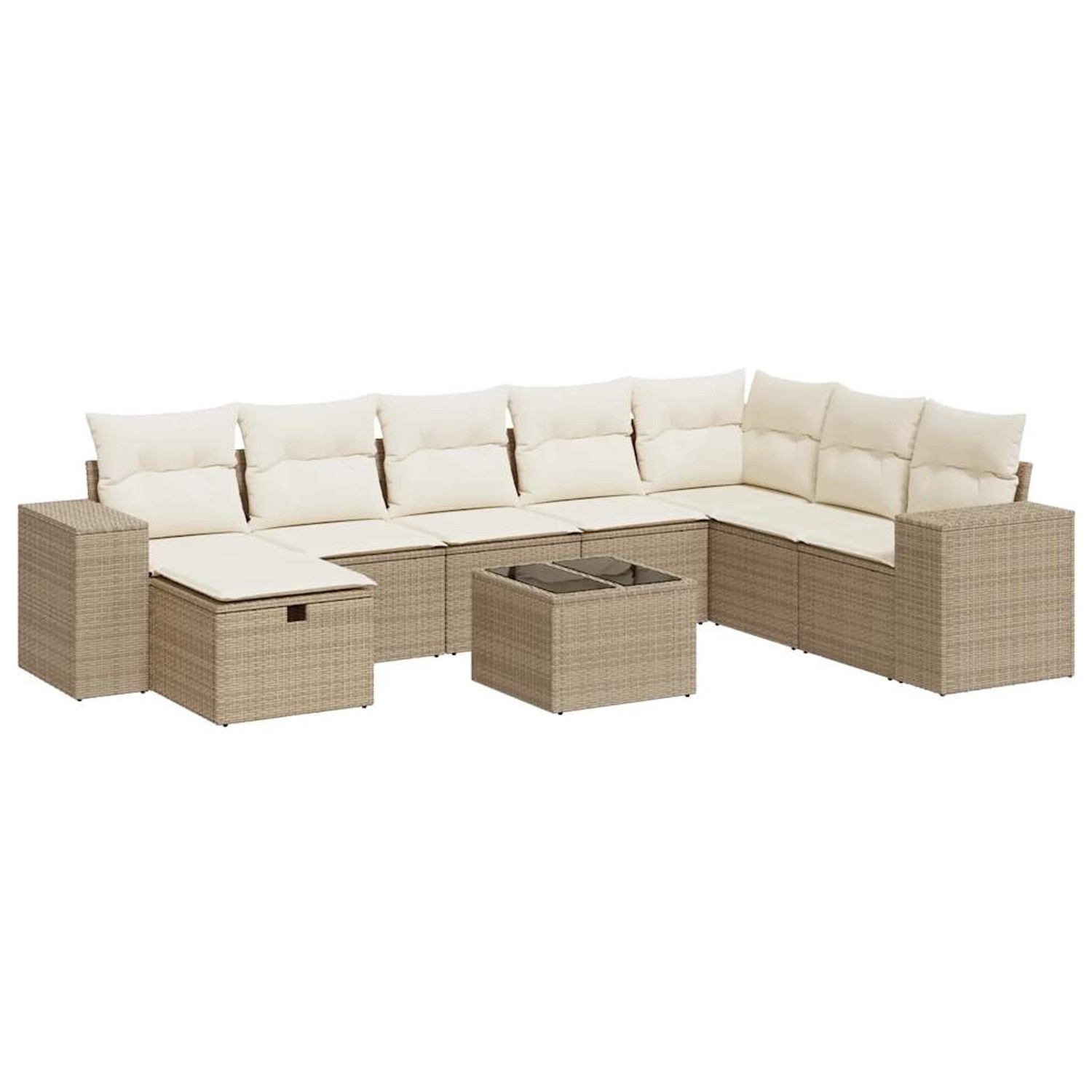 vidaXL 9-Tlg Garten-Sofagarnitur mit Kissen Beige Poly Rattan 3325744 günstig online kaufen