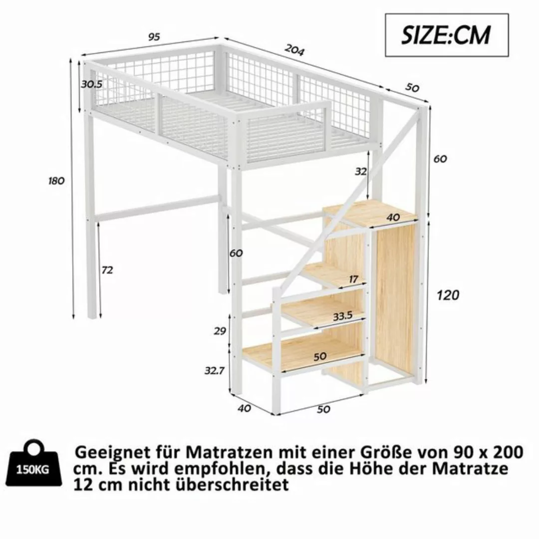 Odikalo Kinderbett Hochbett Eisenrahmen Lagerregal Kleiderschrank 90/140x20 günstig online kaufen