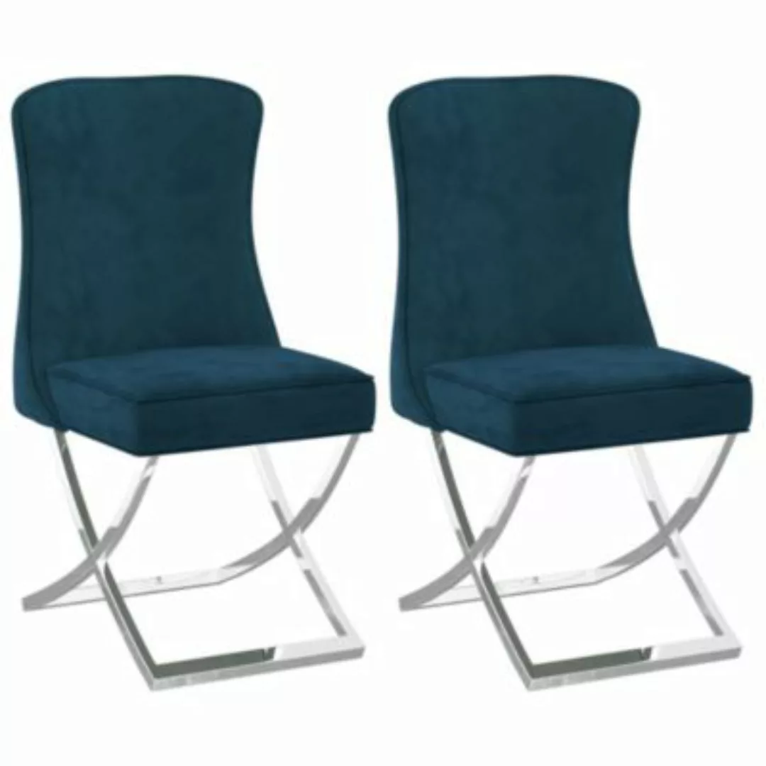Esszimmerstühle 2 Stk. Blau 53x52x98 Cm Samt günstig online kaufen