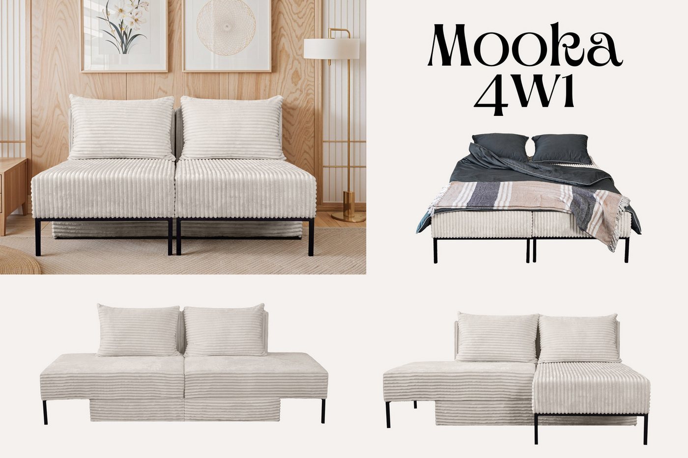 Kaiser Möbel Chaiselongue Sofa,Ecksofa, Betten, MOOKA 4in1-Multifunktions-S günstig online kaufen