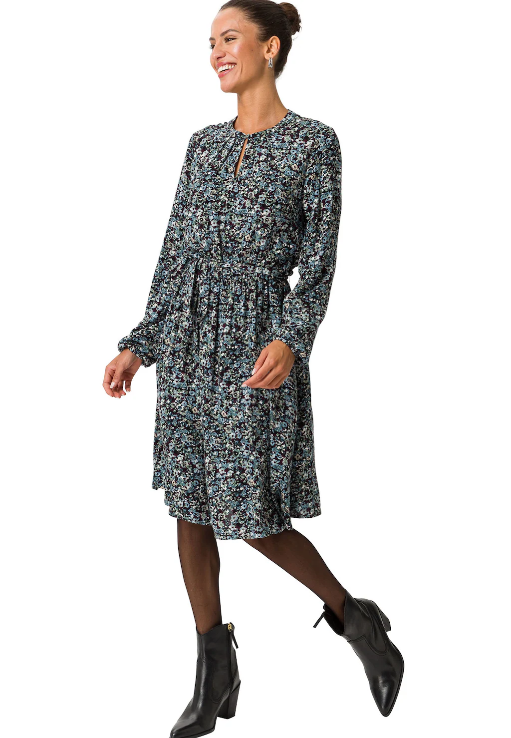 Zero Druckkleid "zero Crêpe-Kleid mit Blumenprint", Volant günstig online kaufen