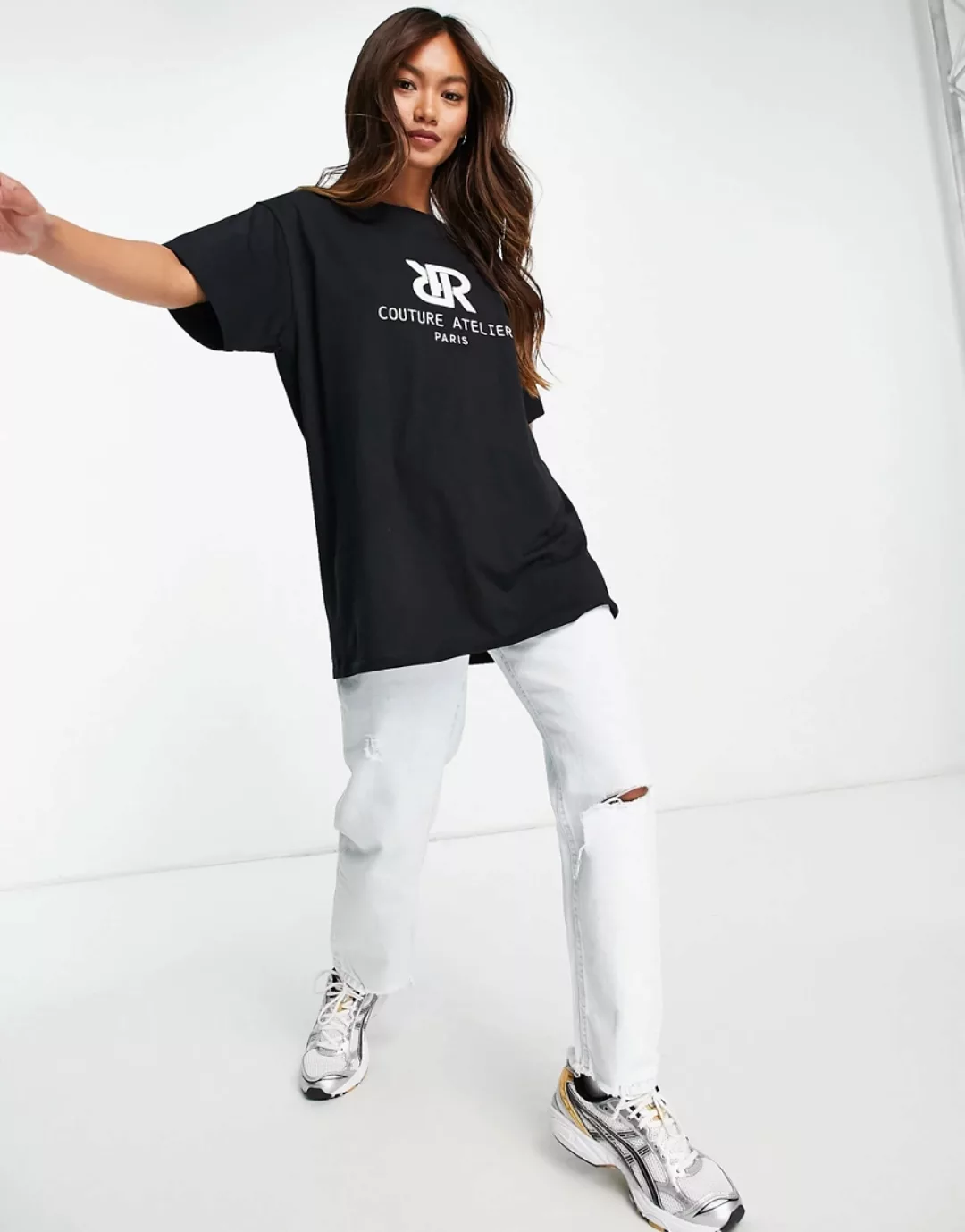 River Island – T-Shirt in Schwarz mit „RR Couture“-Textprint günstig online kaufen