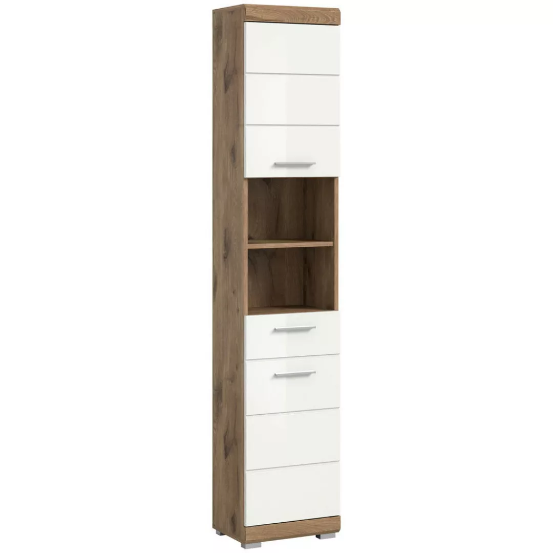 Hochschrank Wave Oak Nachbildung weiß Hochglanz B/H/T: ca. 37x191x31 cm günstig online kaufen