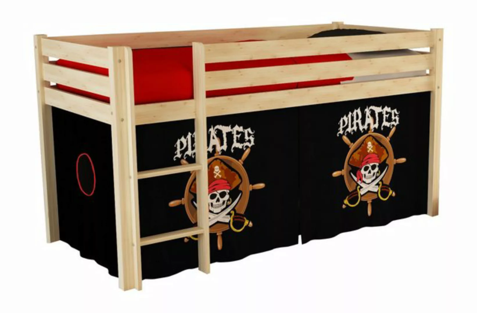 Lomadox Hochbett PINOO-12 Pirates in Kiefer massiv weiß lackiert 210/114/10 günstig online kaufen