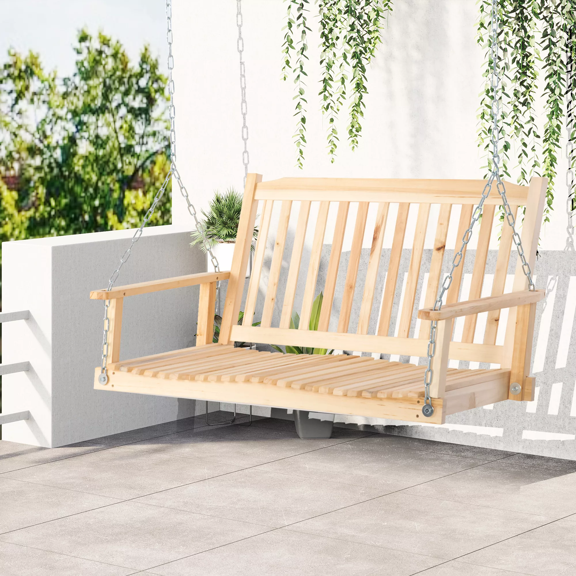 Outsunny Gartenschaukel für 2 Personen, Schaukelbank aus Massivholz, Hängeb günstig online kaufen