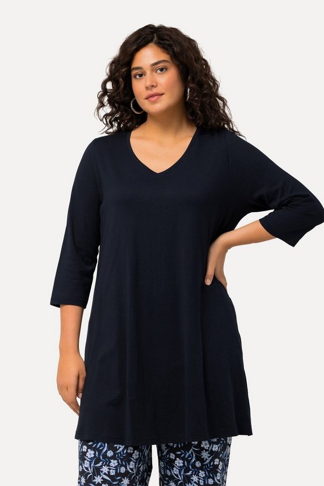 Ulla Popken Longshirt Longshirt A-Linie V-Ausschnitt 3/4-Arm günstig online kaufen