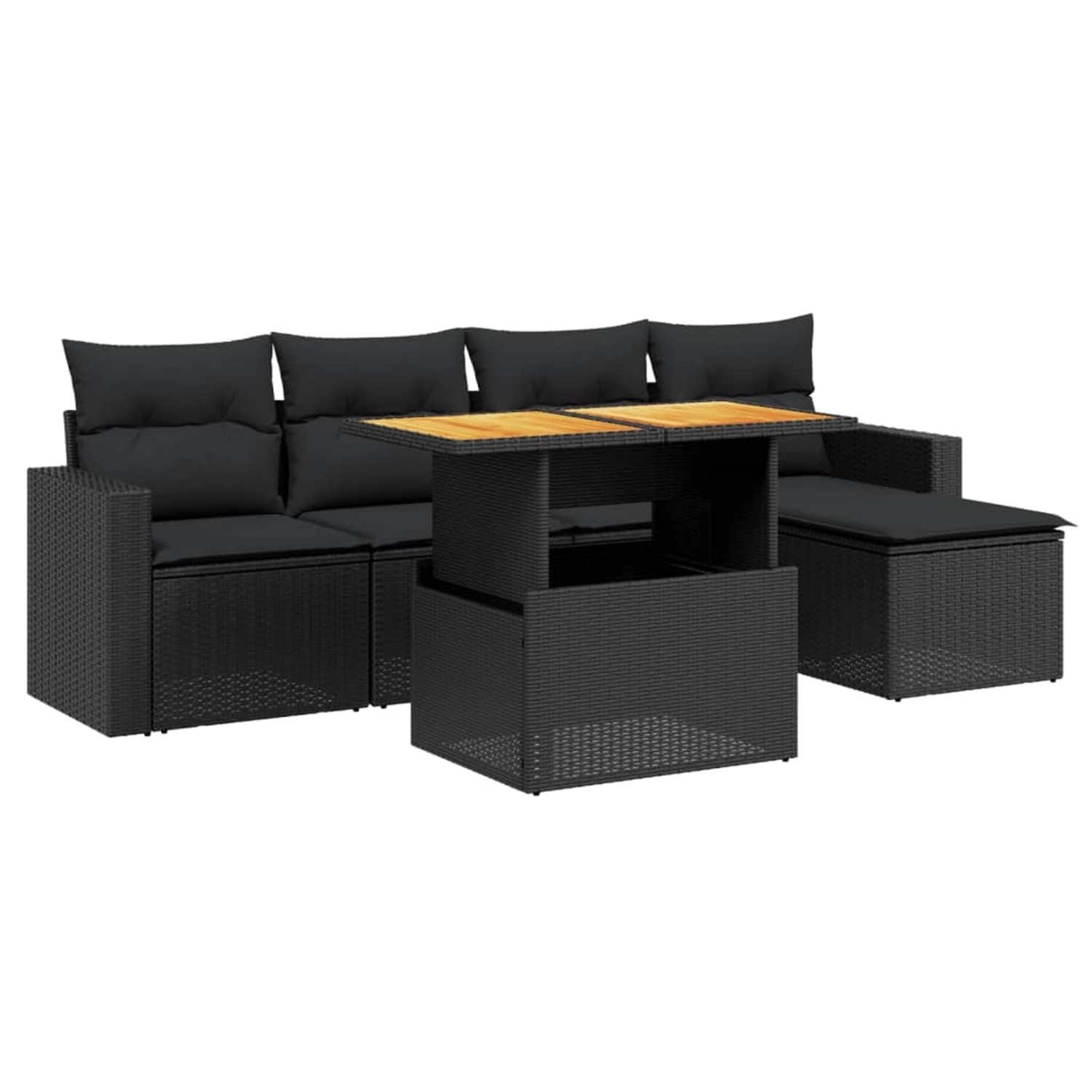 vidaXL 6-Tlg Garten-Sofagarnitur mit Kissen Schwarz Poly Rattan 3271286 günstig online kaufen