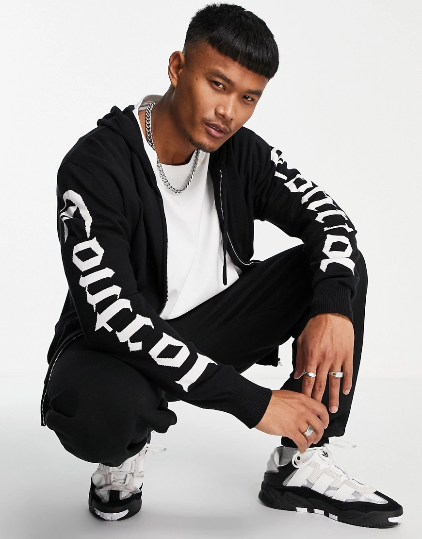 Night Addict – Oversize-Kapuzenpullover aus Strick in Schwarz mit „Control“ günstig online kaufen