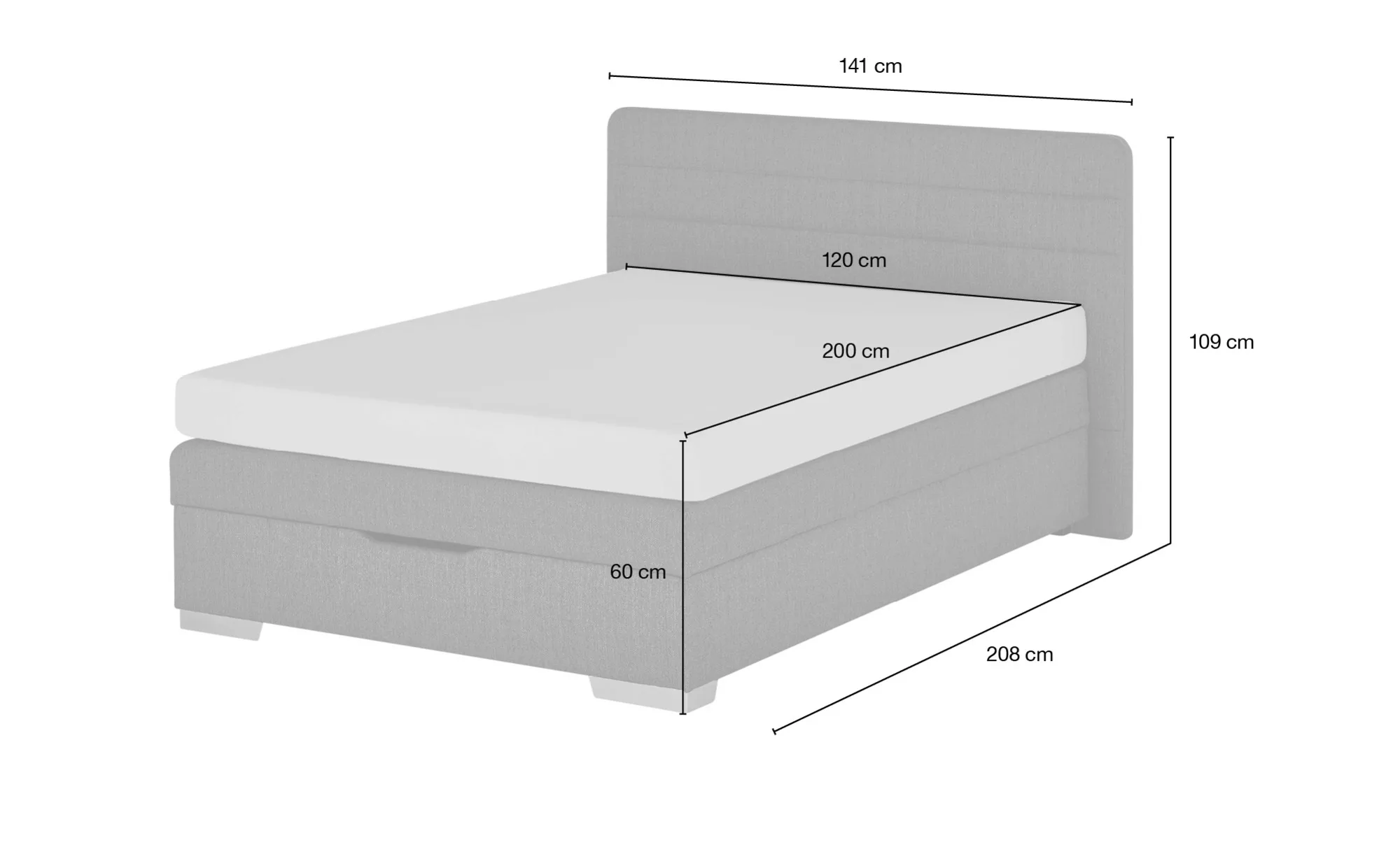 Boxspringbett  Maria - grau - 141 cm - 109 cm - 208 cm - Sconto günstig online kaufen