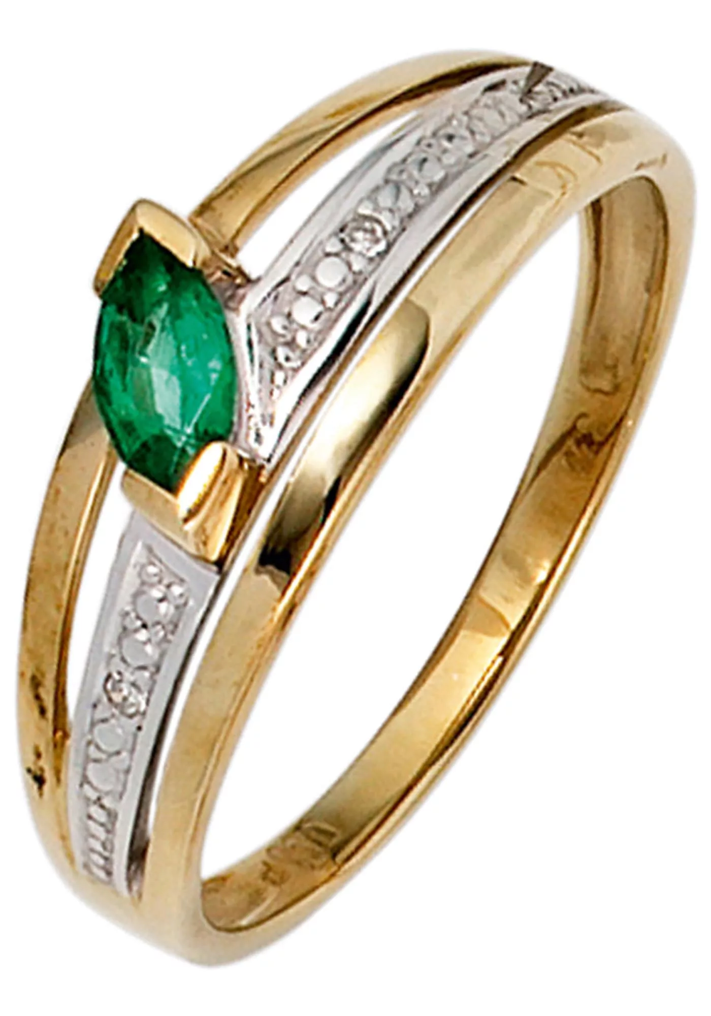 JOBO Diamantring, 585 Gold bicolor mit 2 Diamanten und Smaragd günstig online kaufen