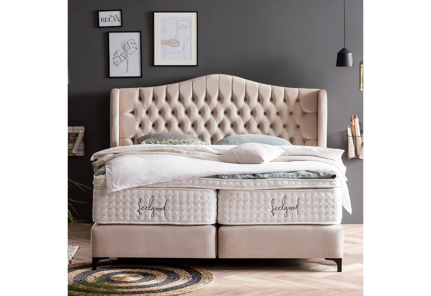 BettCo Boxspringbett Maison (in Creme Velours, 180 x 200 cm), Chesterfield, günstig online kaufen