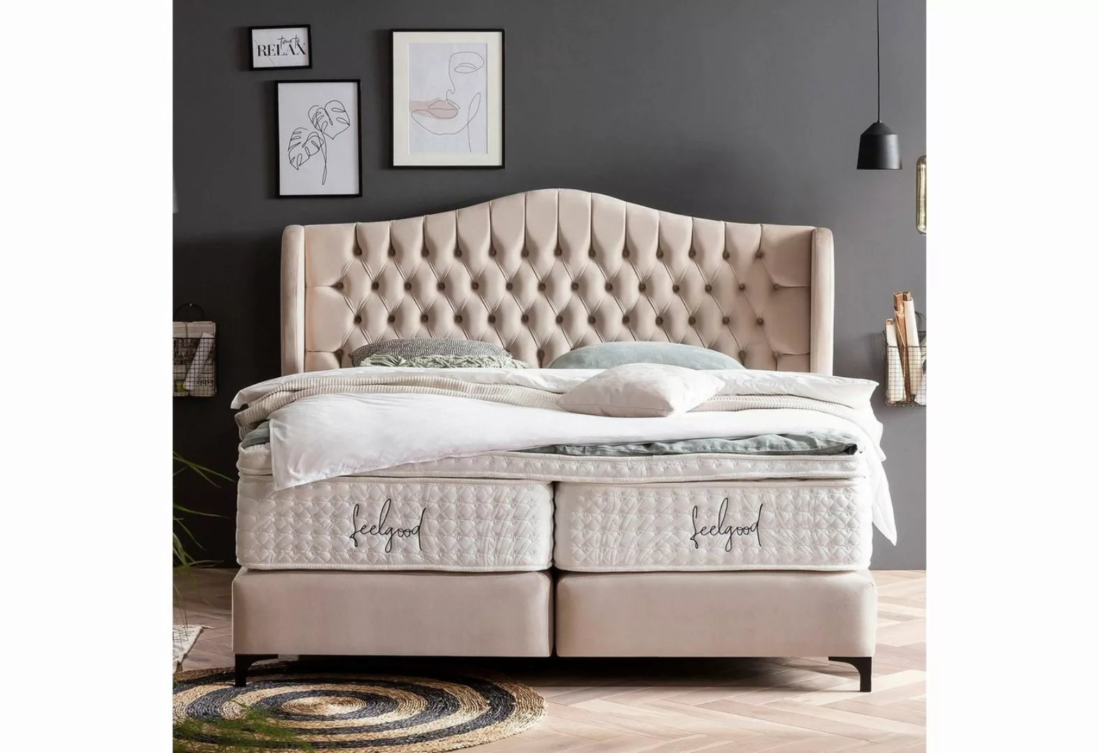 BettCo Boxspringbett Maison (in Creme Velours, 160 x 200 cm), Chesterfield, günstig online kaufen