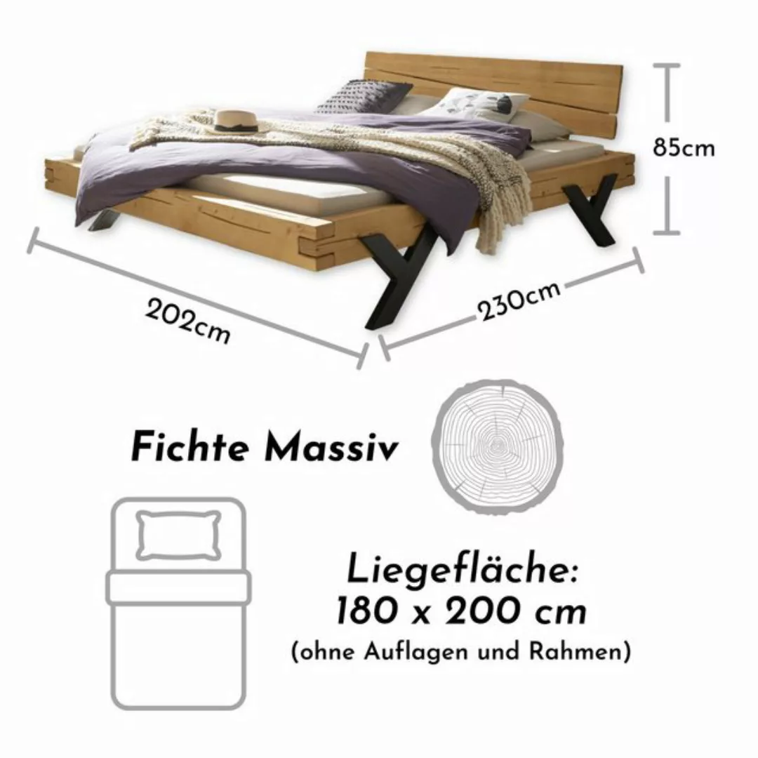 Schlafkontor Massivholzbett Worb, 180x200 cm, Bett in Fichte Massivholz geö günstig online kaufen