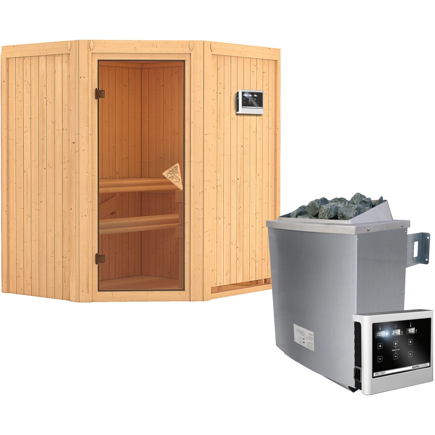 Karibu Sauna-Set Tjorven inkl. Ofen 9 kW mit ext. Steuerung günstig online kaufen