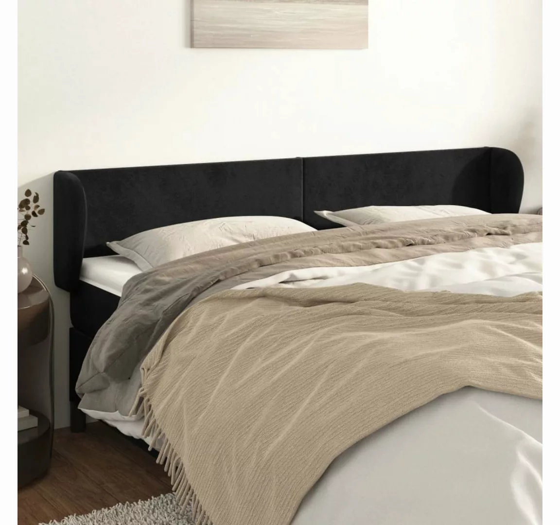 vidaXL Bett, Kopfteil mit Ohren Schwarz 183x23x78/88 cm Samt günstig online kaufen