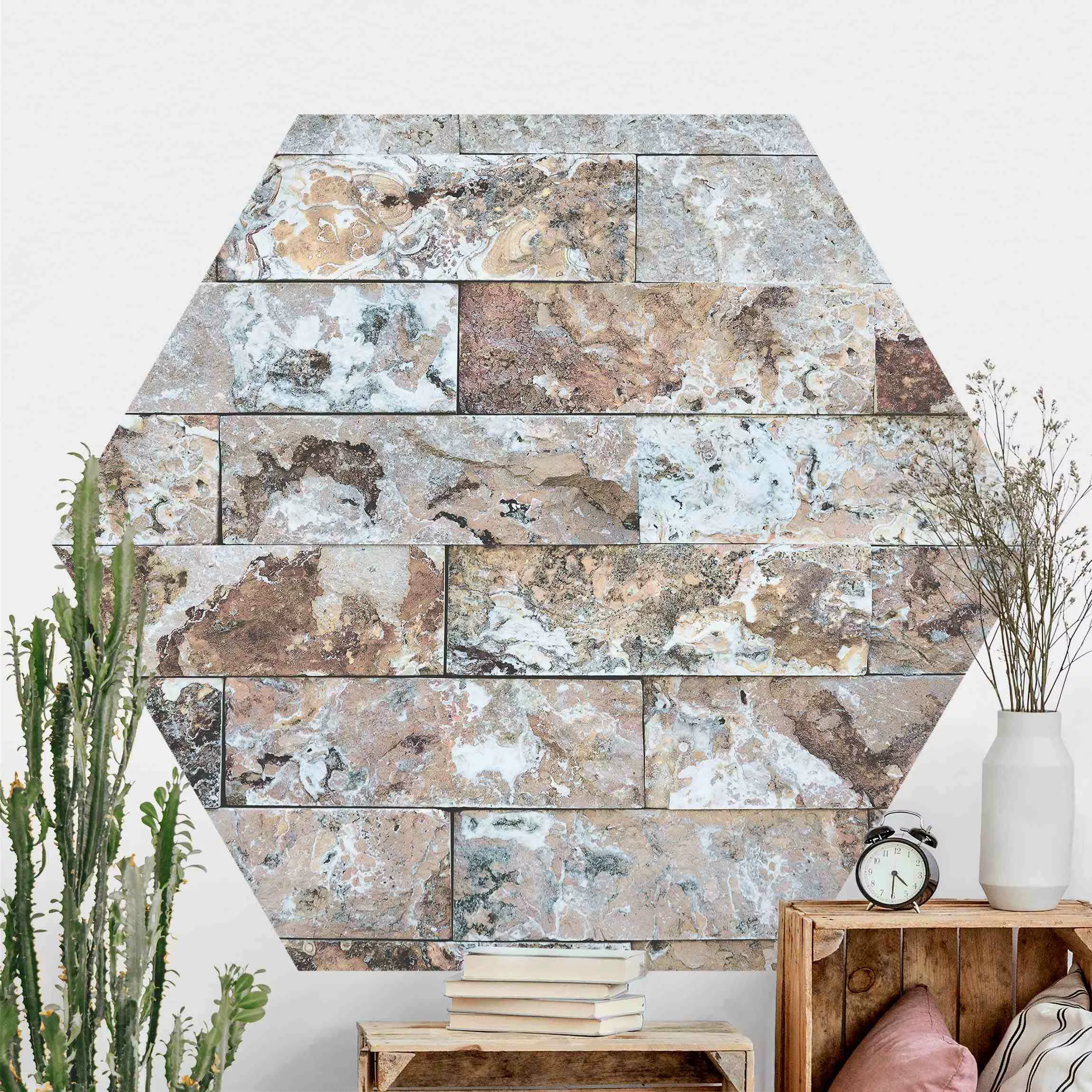Hexagon Fototapete selbstklebend Naturmarmor Steinwand günstig online kaufen