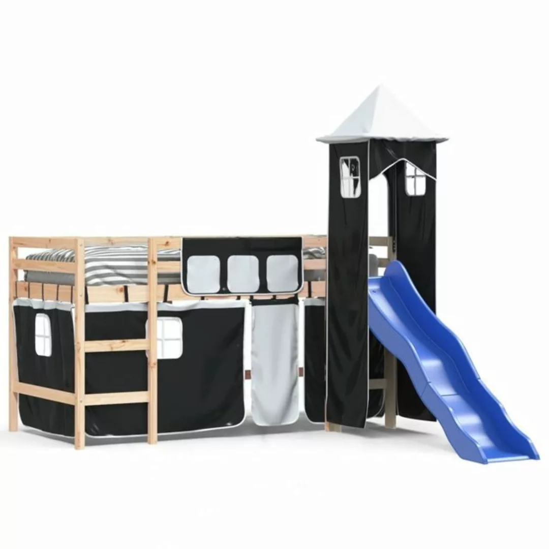 vidaXL Kinderbett Kinderhochbett mit Turm Weiß Schwarz 90x190 cm Kiefernhol günstig online kaufen