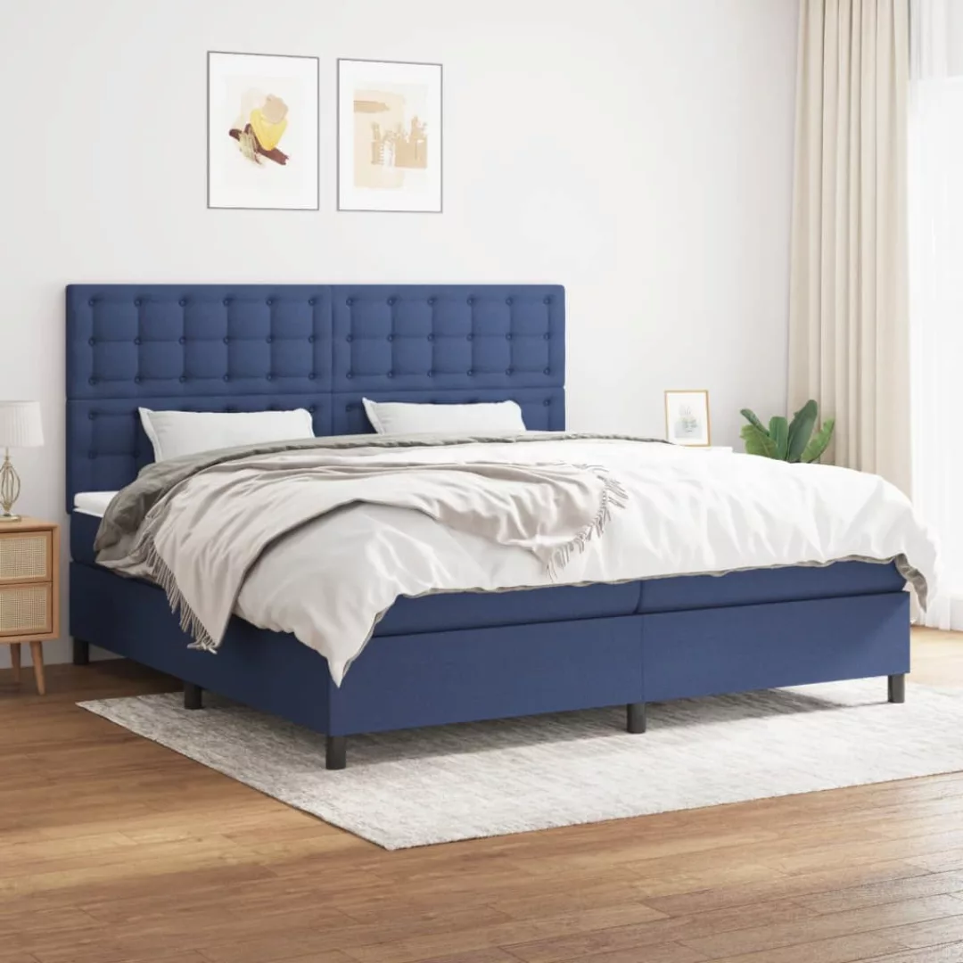 vidaXL Bettgestell Boxspringbett mit Matratze Blau 200x200 cm Stoff Bett Be günstig online kaufen