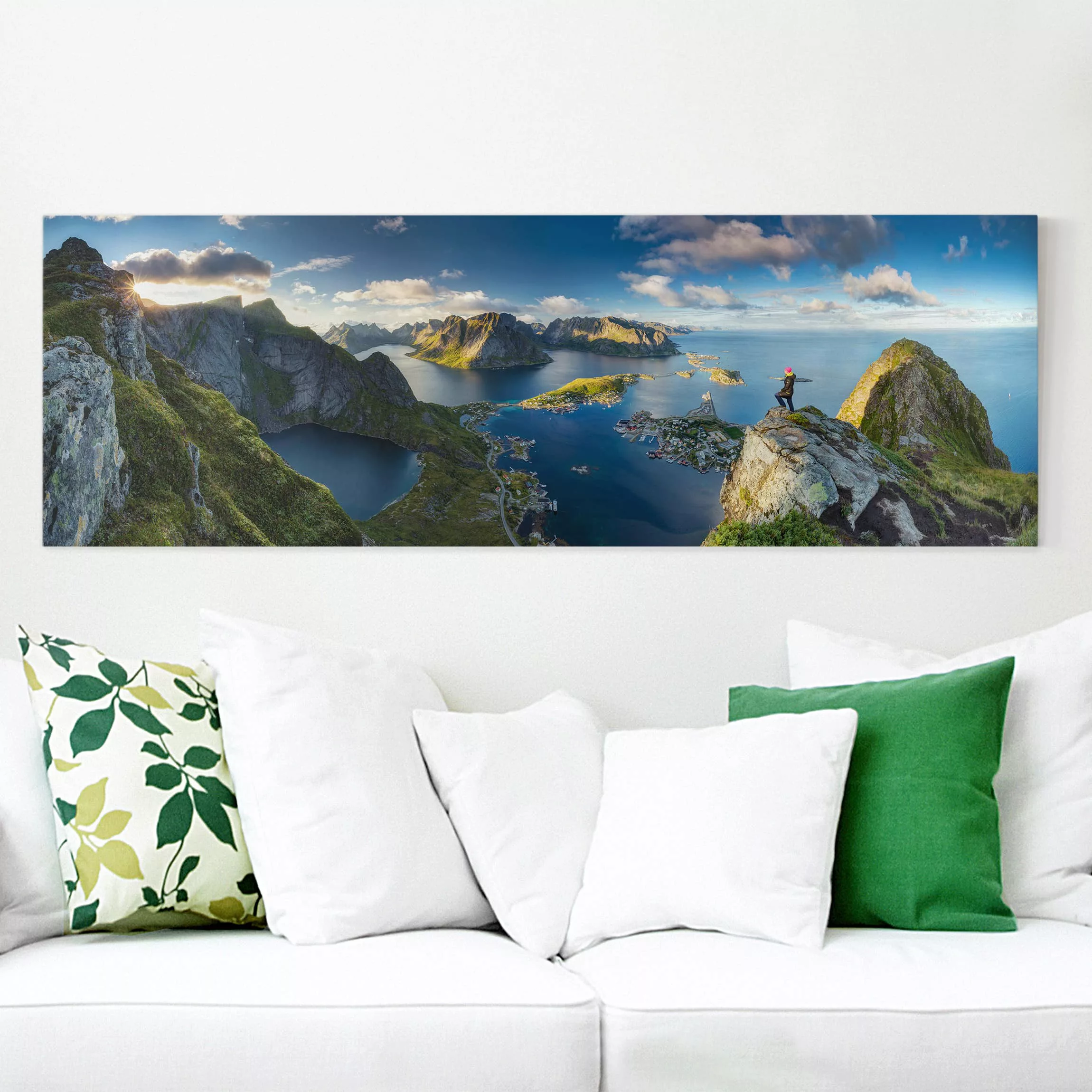 Leinwandbild - Panorama Fjordblick in Reinebringen günstig online kaufen