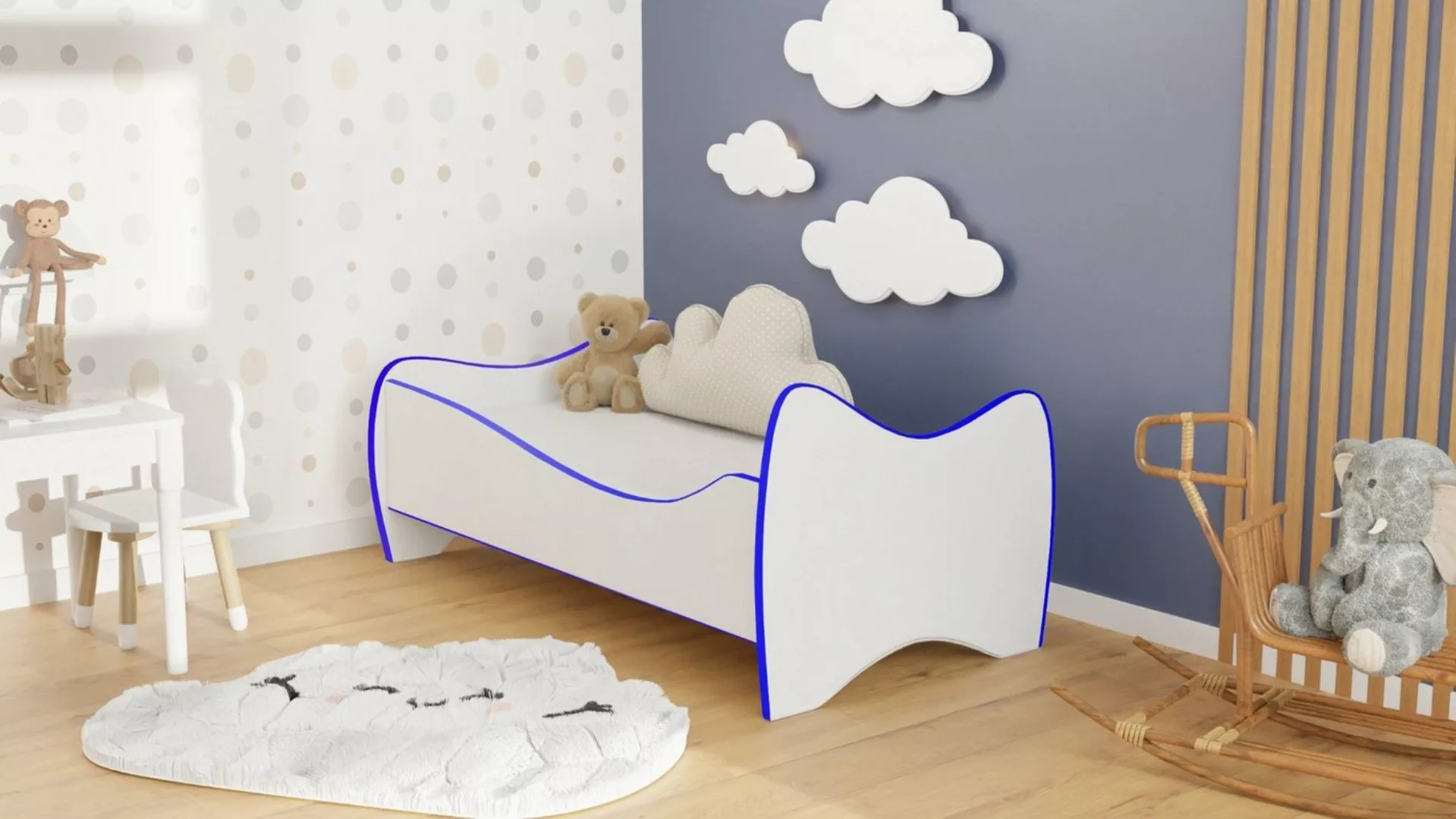 Stillerbursch Jugendbett 70x140 Kinderbett Blau-Weiss mit Matratze ERIS (Se günstig online kaufen