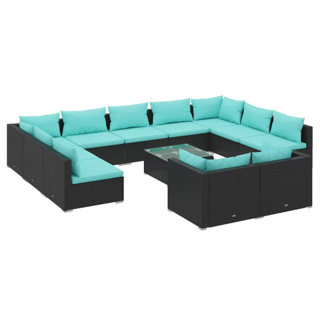 Vidaxl 12-tlg. Garten-lounge-set Mit Kissen Schwarz Poly Rattan günstig online kaufen