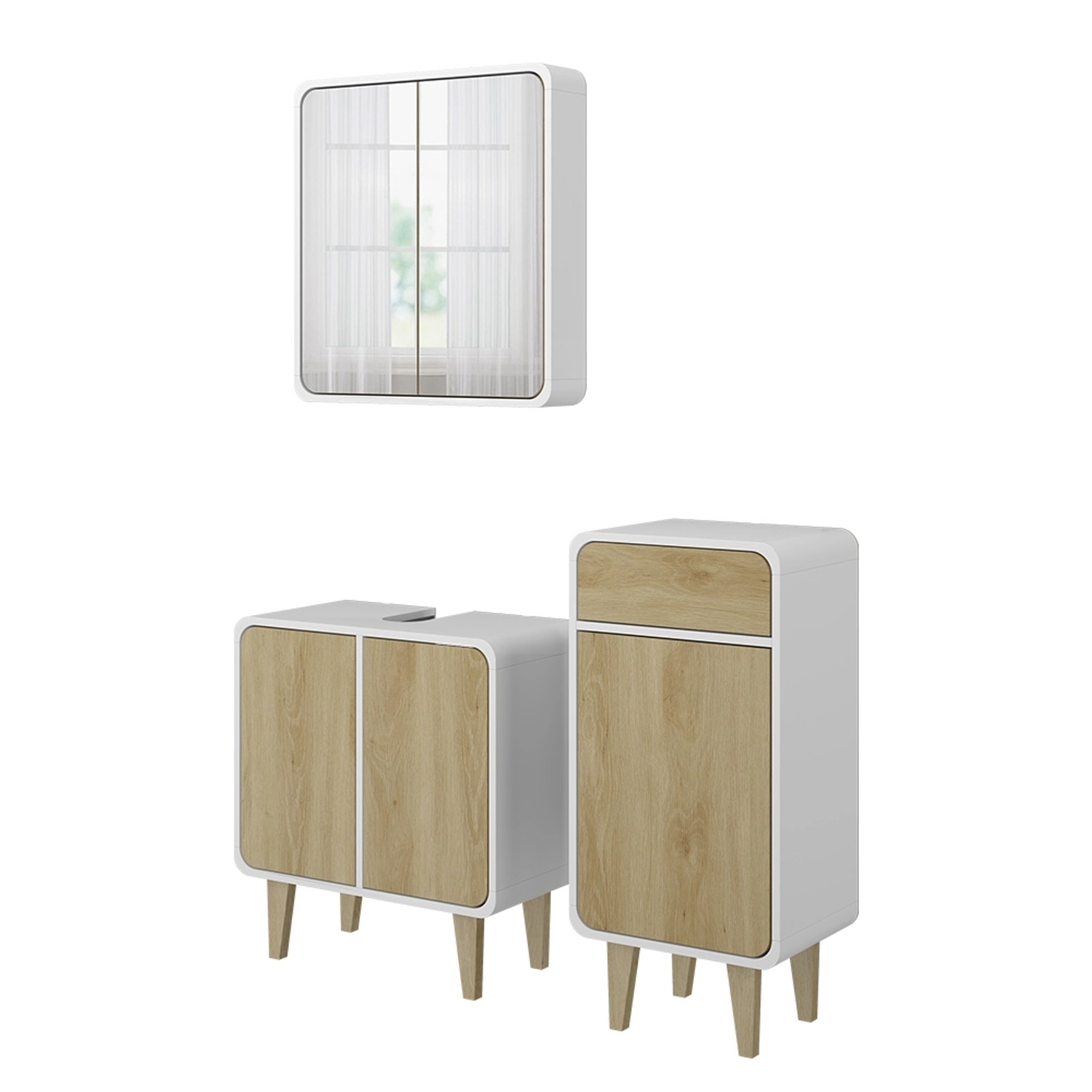 Vicco Badmöbel-Set Arla Weiß/Eiche 3 Teile mit Midischrank günstig online kaufen
