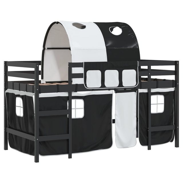 vidaXL Bettgestell Kinderhochbett mit Tunnel Weiß Schwarz 80x200 cm Kiefern günstig online kaufen