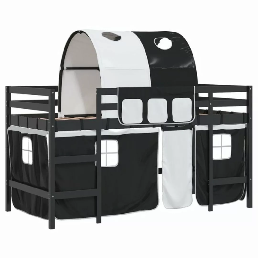 vidaXL Bett Kinderhochbett mit Tunnel Weiß & Schwarz 80x200 cm Kiefernholz günstig online kaufen