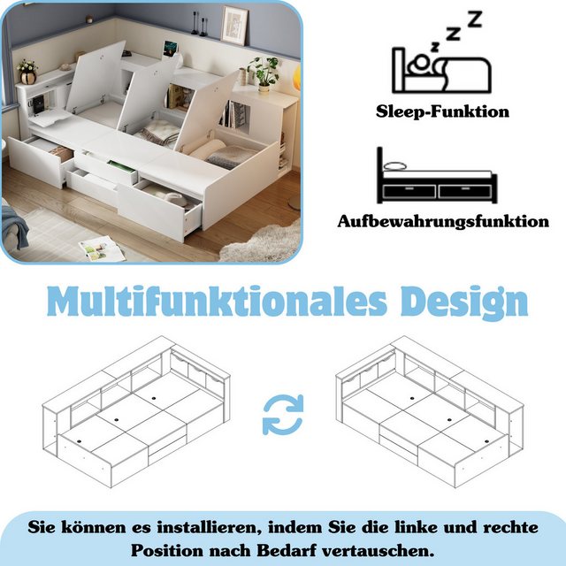 HAUSS SPOLE Kinderbett 90x200cm mit Schubladen,Bücherregal, Stauschrank, oh günstig online kaufen