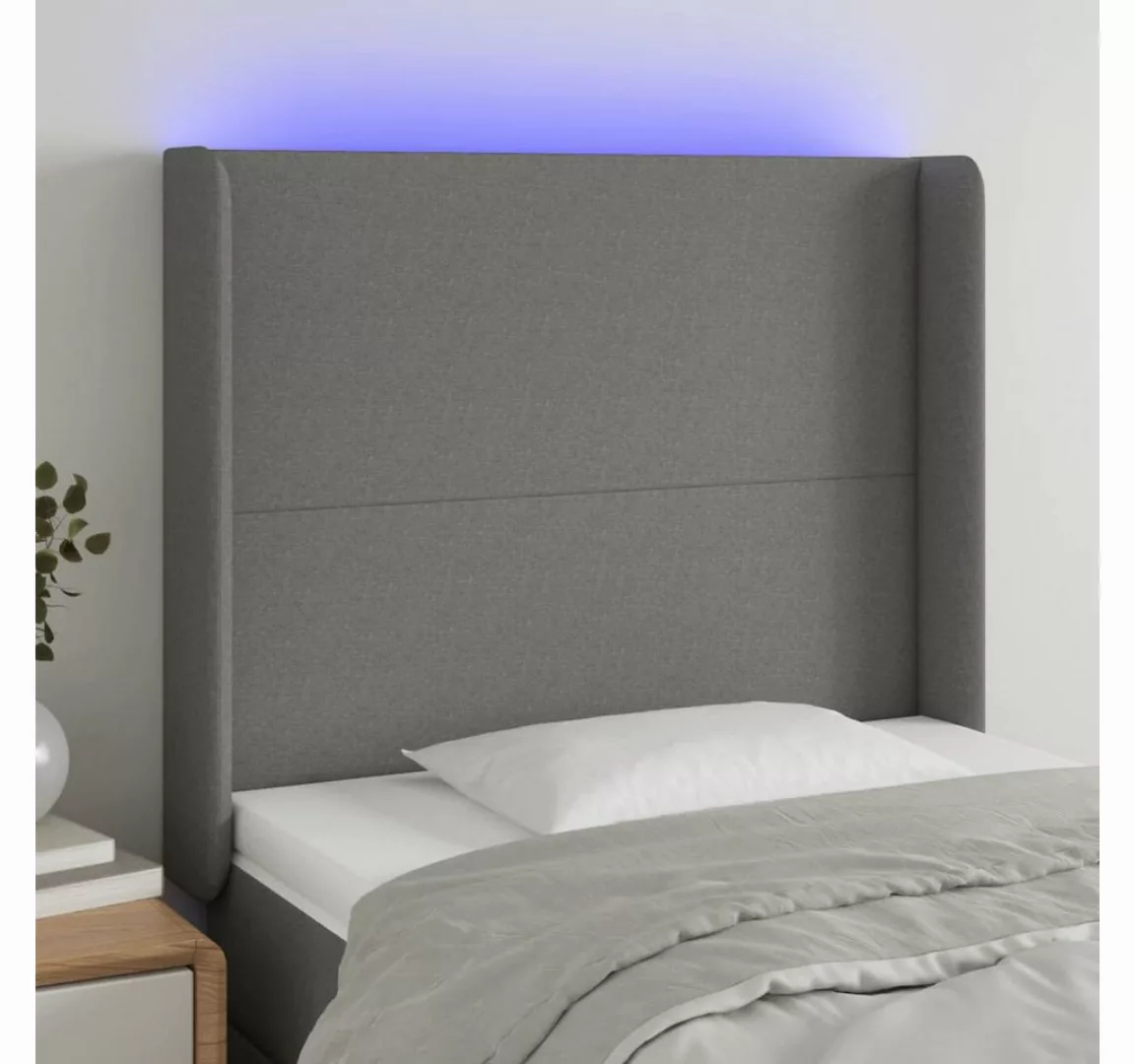 vidaXL Bett, LED Kopfteil Dunkelgrau 93x16x118/128 cm Stoff günstig online kaufen