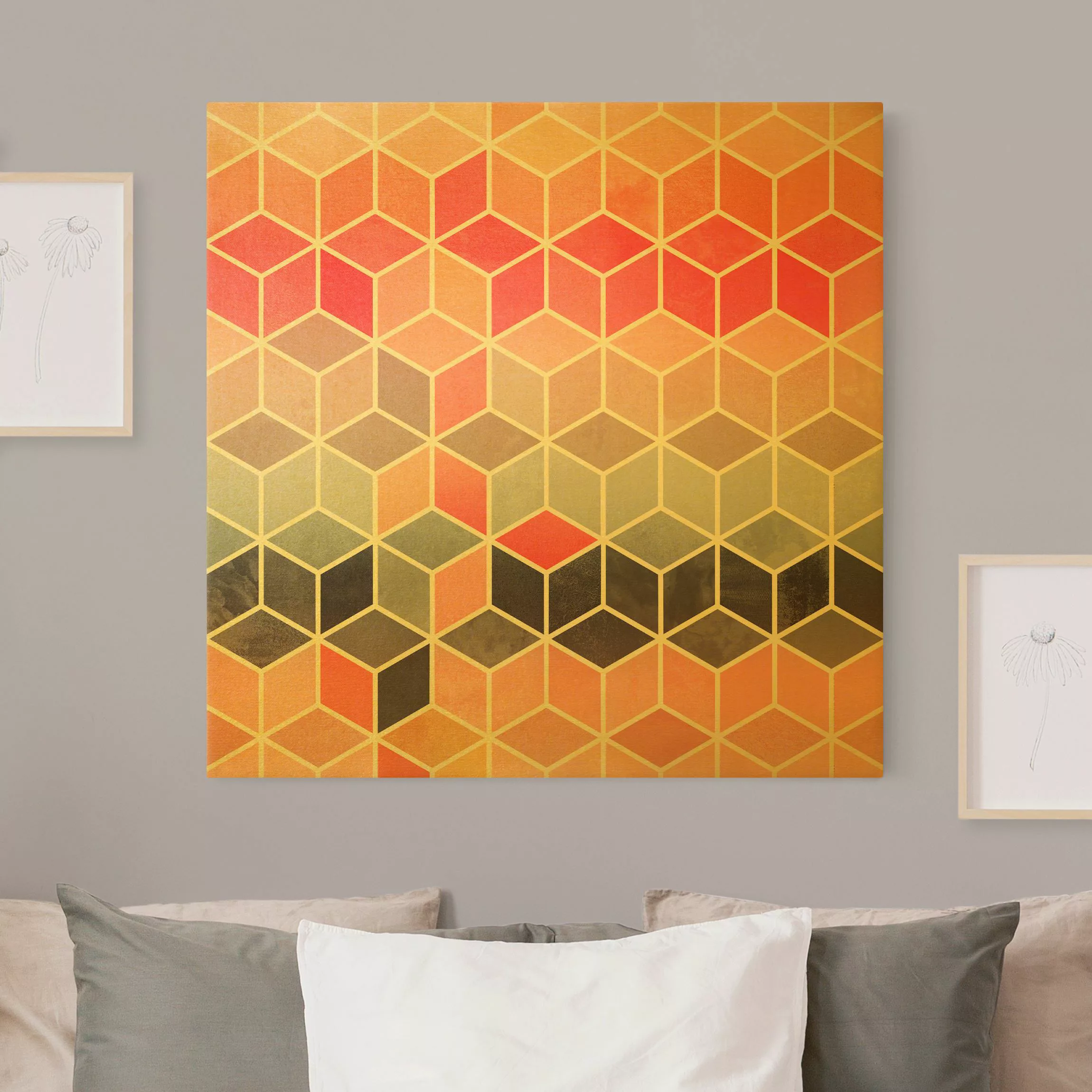 Leinwandbild Gold Goldene Geometrie - Buntes Pastell günstig online kaufen