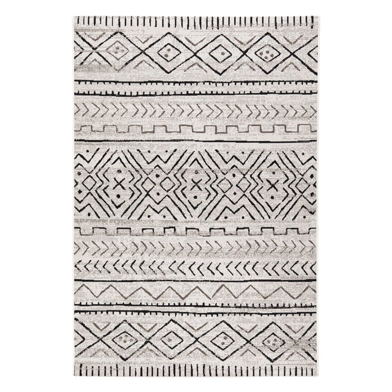 KARAT Outdoorteppich Aztec Gemütlicher Außenteppich Grau 80 x 150 cm günstig online kaufen