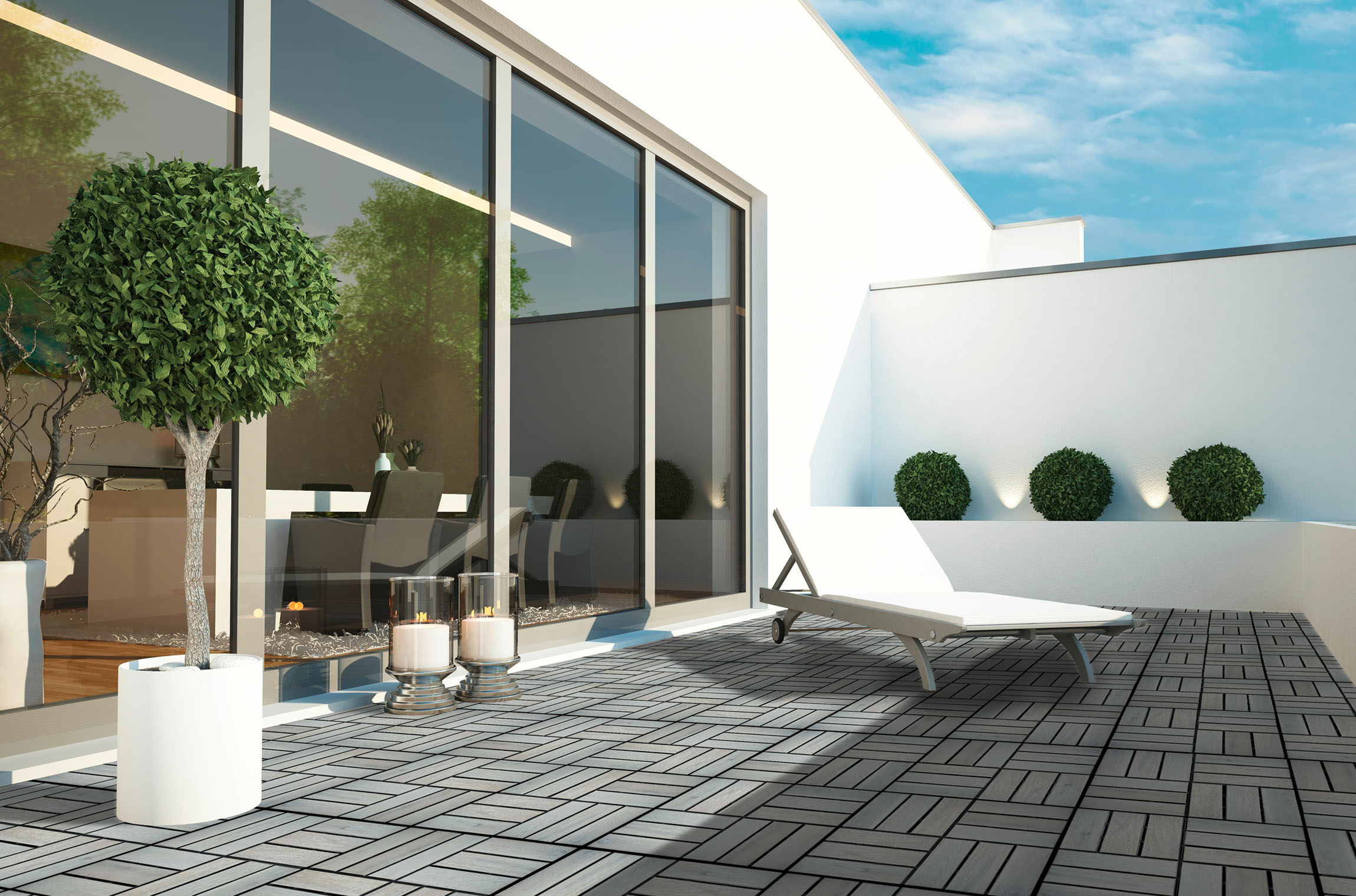 Gartenfreude Fliesen 10er-Set Holzfliesen Klicksystem hellgrau günstig online kaufen
