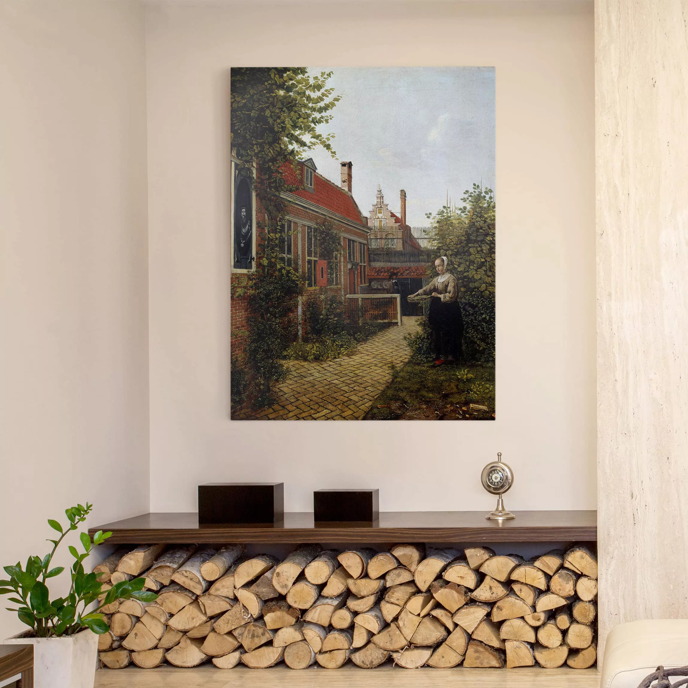 Leinwandbild Kunstdruck - Hochformat Pieter de Hooch - Frau mit Bohnenkorb günstig online kaufen