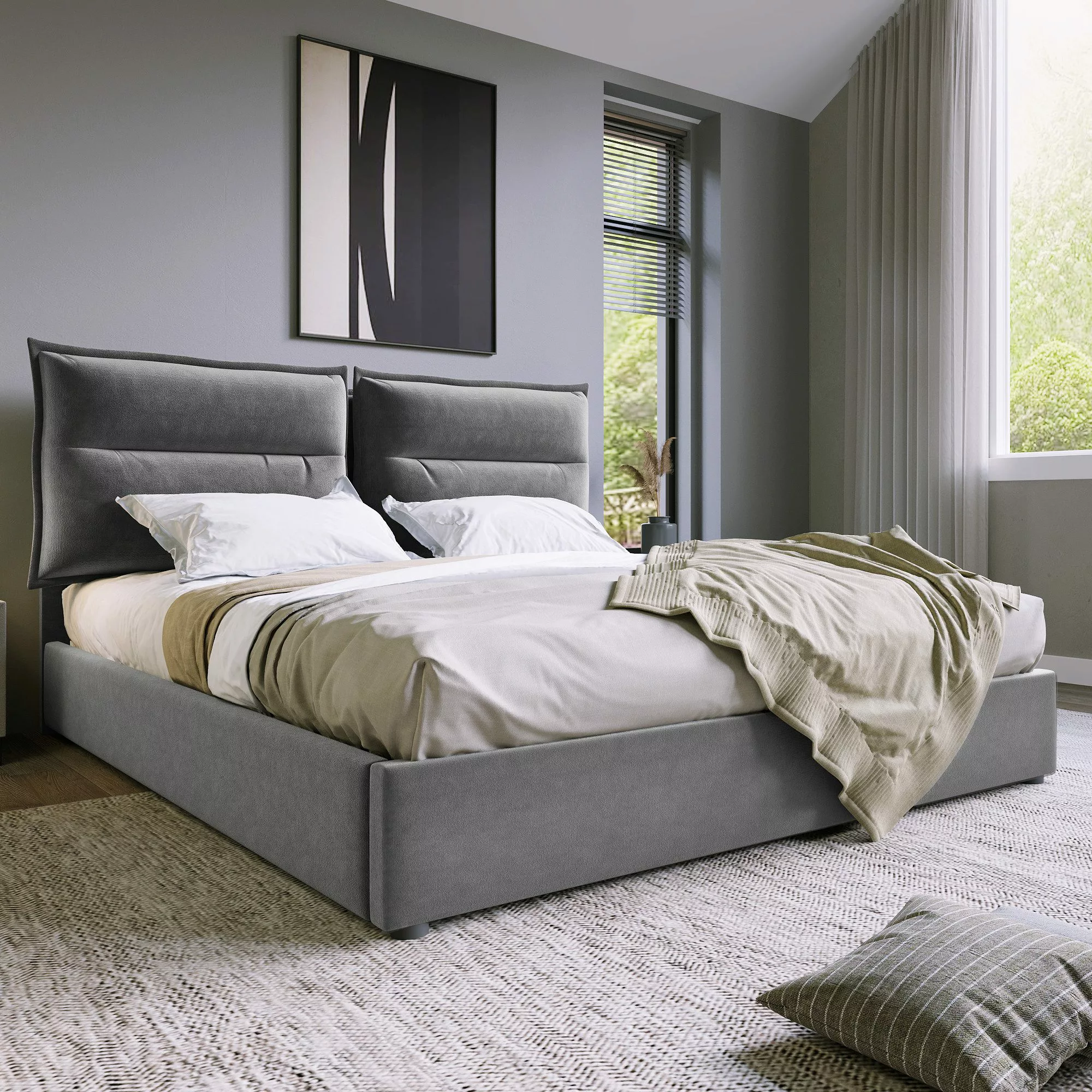 Ulife Boxspringbett Grau Polsterbett hydraulisch Doppelbett günstig online kaufen