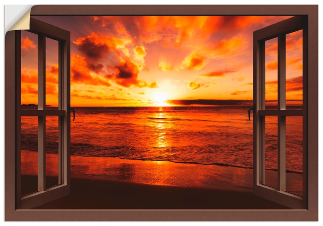 Artland Wandbild "Fensterblick Sonnenuntergang am Strand", Fensterblick, (1 günstig online kaufen