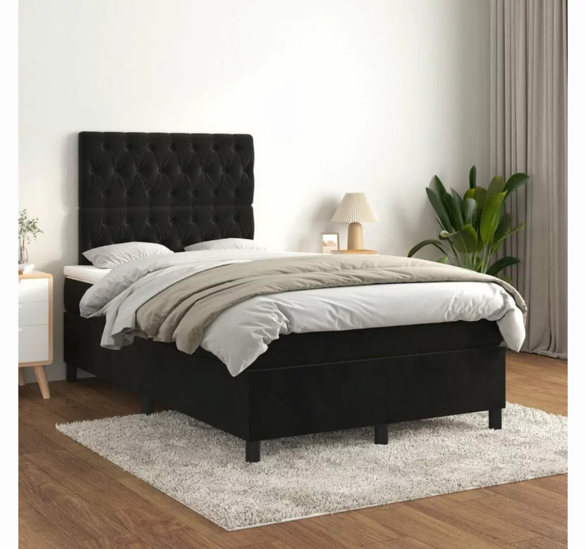 furnicato Bett Boxspringbett mit Matratze Schwarz 120x200 cm Samt günstig online kaufen