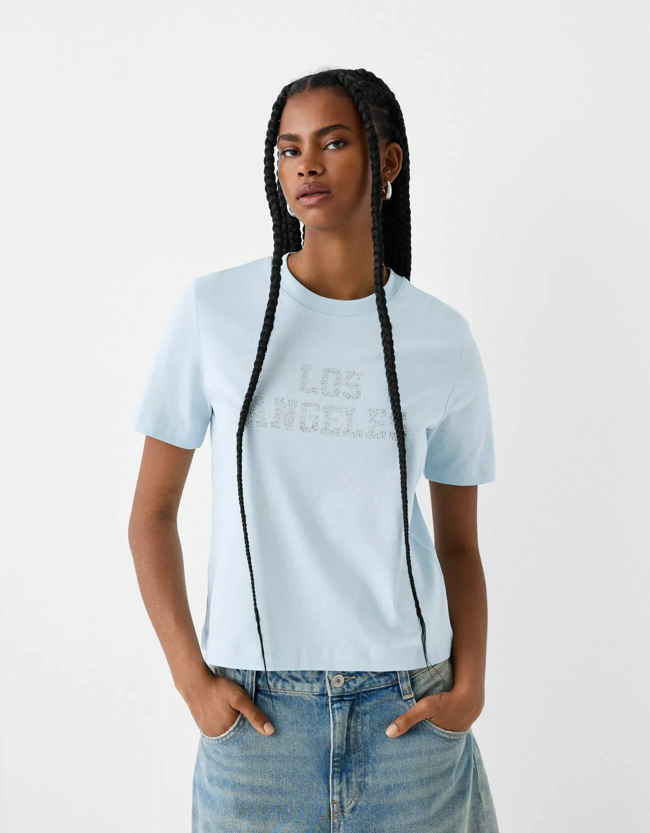 Bershka T-Shirt Mit Strass Damen L Hellblau günstig online kaufen