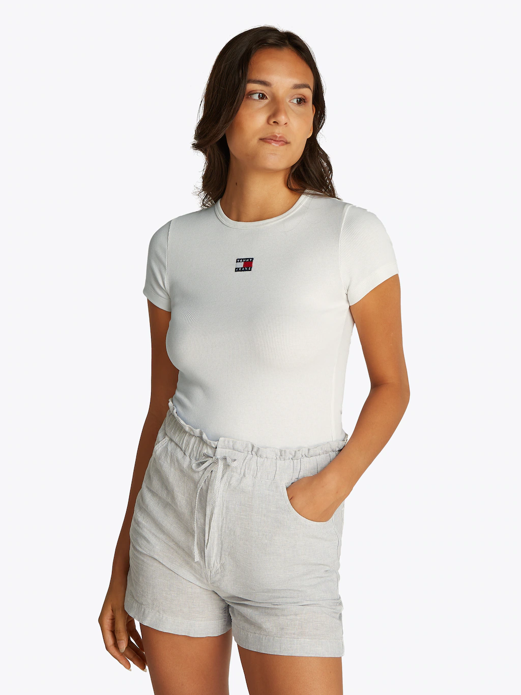 Tommy Jeans Kurzarmshirt "TJW SLIM BADGE RIB TEE", in gerippter Struktur günstig online kaufen