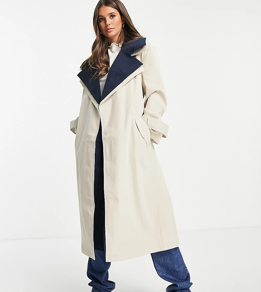 ASOS DESIGN Tall – Doppellagiger Trenchcoat in Marineblau günstig online kaufen