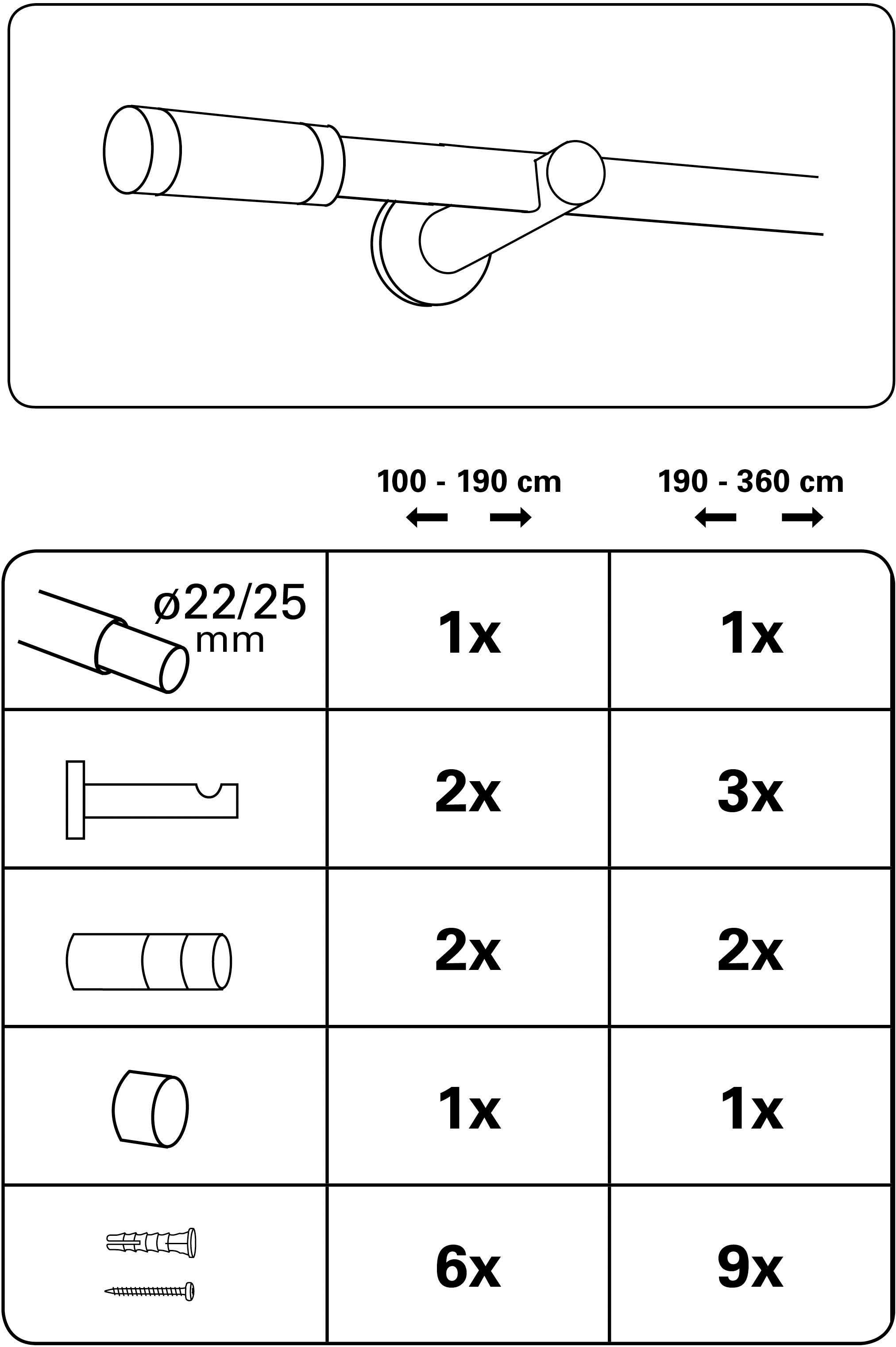 GARDINIA Gardinenstange »Set Metall 22/25 mm«, 1 läufig-läufig, ausziehbar, günstig online kaufen